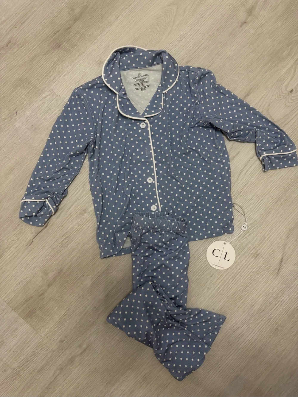Caden Lane Blue Polka Dot Pajama Set with White Piping